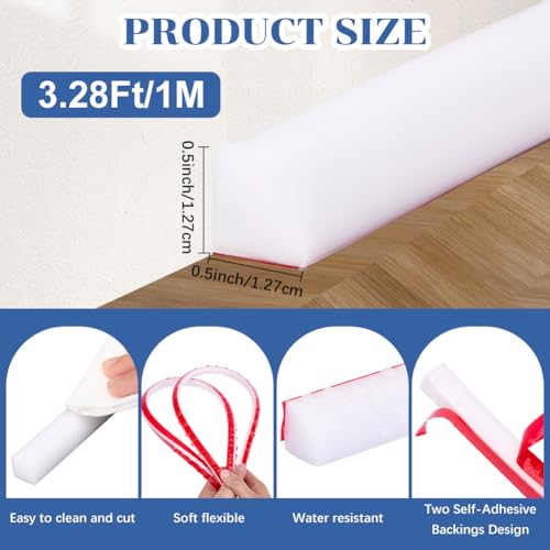 craspire 3.28 Fuß/40 Zoll Flexible Viertelstab Form Weiß Zum Abziehen Und Aufkleben Silikonkautschuk Kantenleiste Biegbar Doppelseitig Selbstklebend Dusch Wasserdamm Für Wand Treppe Schrank Ecke