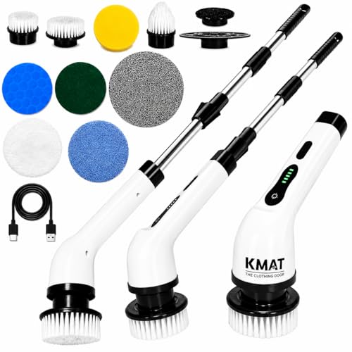 Image of 9 in 1 Electric Spin Scrubber, Rechargeable Cordless Cleaning Brush with 9 Replaceable Brush Heads & Adjustable Handle, Power Scrubber for Bathroom, Kitchen, Floor, Tile & Car Cleaning