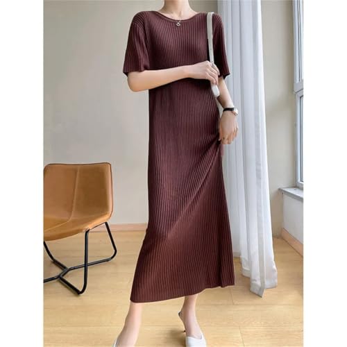 Women's Spring and Summer Solid Color Half Sleeves Round Neck Wool Knitted Long Skirt3