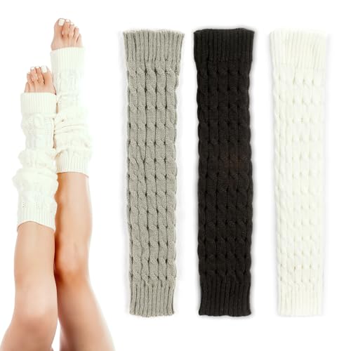 Calentadores Piernas Mujer Blanco Negro Gris 3 Pares de Calentadores Niña Calentadores Piernas Niña para El Invierno Calentadores Ballet Niña Calentadores de Piernas de Punto para Mujeres Y Niñas