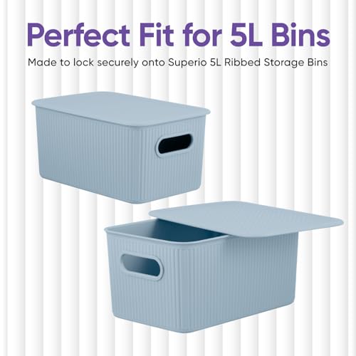 Image of Superio Ribbed Collection - Decorative Plastic Basket Open Home Storage Bins Organizer, Blue (Parent) Container Boxes for Organizing Closet Storage Bins for Shelves (Lid - Medium (5 Liter), 2 Pack)
