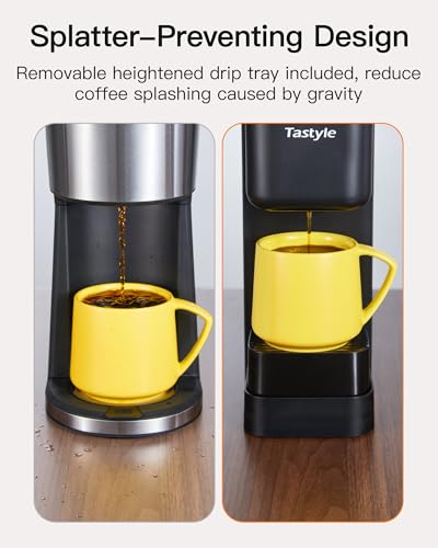 Single Serve Hot & Iced Coffee Maker with Strong Brew, 40oz Removable Reservoir, 6 Brew Sizes, Compatible with K Cup and Grounds, Compact for Home, Office, RV, Black & Gold (2.0 Version)
