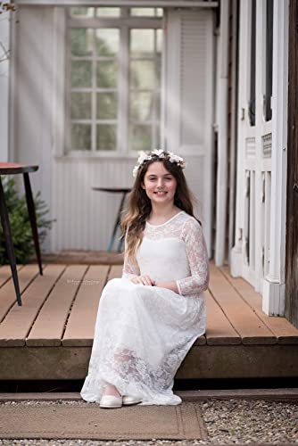 Abaowedding Fancy Ivory White Lace Flower Girl Dress Boho Rustic First Communion Gowns4