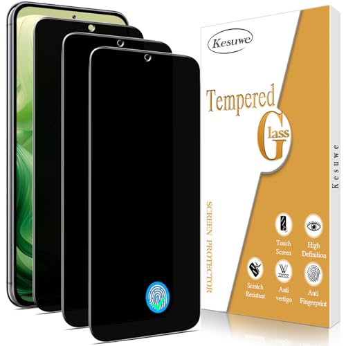 Kesuwe 3 Pack Privacy Screen Protector for Samsung Galaxy S23 Plus/S23+ Anti Spy Private Tempered Glass Film Support Fingerprint Unlock 9H Hardness Anti Scratch Bubble Free Case Friendly