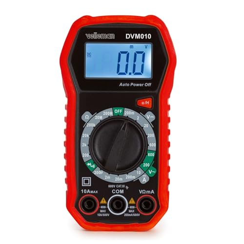 Velleman Multímetro digital, adecuado para medir la corriente de CA/CC, voltaje de CA/CC, resistencia, transistor, diodos y continuidad, incluidos los cables de las pruebas Velleman Multímetro digital, adecuado para medir la corriente de CA/CC, voltaje de CA/CC, resistencia, transistor, diodos y continuidad, incluidos los cables de las pruebas