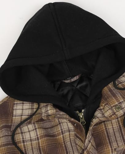 Image of ZENTHACE Men's Quilted Lined Hooded Plaid Jacket,Zipper & Snap Closure