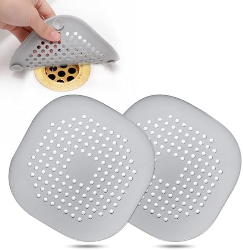 Bovinde Hair Drain Catcher,Square Cover for Shower 2 Pack (Sliver Grey)