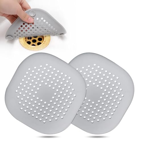 Bovinde Hair Drain Catcher,Square Cover for Shower 2 Pack (Sliver Grey)