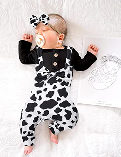 Crisone Baby Girl Clothes 9-12 Months Cow Print Cotton Jumpsuit Romper+ Headband 2Pcs Set Fall Baby Clothes For Girls #TOP1