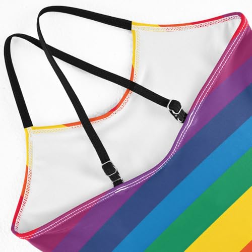 senya Girls Swimsuits One-Piece Swimwear Tie Bathing Suit Beach Summer Round Neck 5-6T Rainbow Horizontal Stripes Pattern4