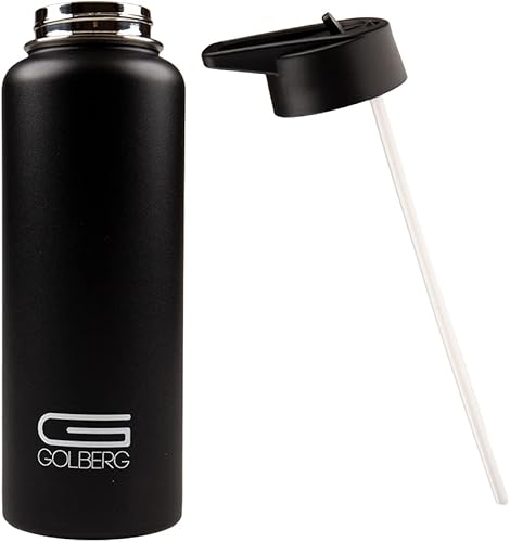 Miniatura 2 de Golberg - Botella de agua con tapa superior abatible y pajilla, color negro, rosa, gris, verde, ideal para senderismo y ciclismo, 40 onzas