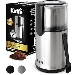 Kaffe Electric Coffee Grinder with Removable Cup (3.5oz) – Stainless Steel – Cleaning Brush Included – Espresso Coffee Bean Grinder for Home Use