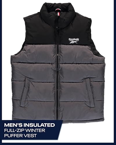 Image of Reebok Mens Puffer Vest - Full Zip Midweight Thick Insulated Sleeveless Jacket for Men - Outdoor Quilted Puffer Winter Vest