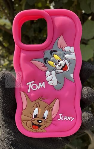 Image of MIDOS Back Cover Compatible with iPhone 12 Soft Silicone 3D Cute Cartoon Full Protective Case for iPhone 12 (Hot Pink)