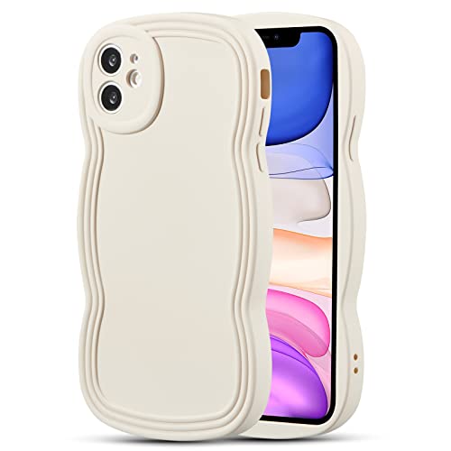 Xizyo For Iphone 12 Case 6.1 Inch Curly Wave Frame Phone Case Cute Design Color Aesthetic Phone Case Soft Tpu Shockproof Protective Bumper Case Cover For Girls, Beige #TOP1