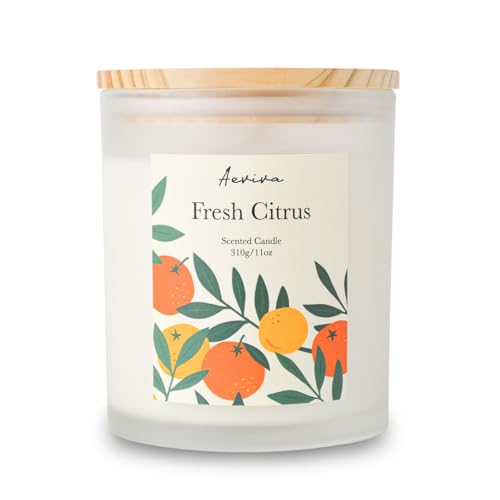 Aeviva Fresh Citrus Scented Candle, 11oz 60 Hour Burn, Natural Soy Wax with Thick Cotton Wick...