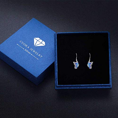 Butterfly Drop Earrings, 925 Sterling Silver Hypoallergenic Dangly Earrings For Sensitive Ears, Butterfly Jewelry Mother Day Gift For Women Daughter Girlfriend Butterfly Lovers With Gift Box (Blue) #TOP6