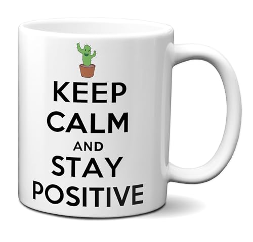 Imagen de Planetacase Taza Keep Calm and stay positive Taza Frase Positiva Diseño Original Apta para Microondas y Lavavajillas 330 mL