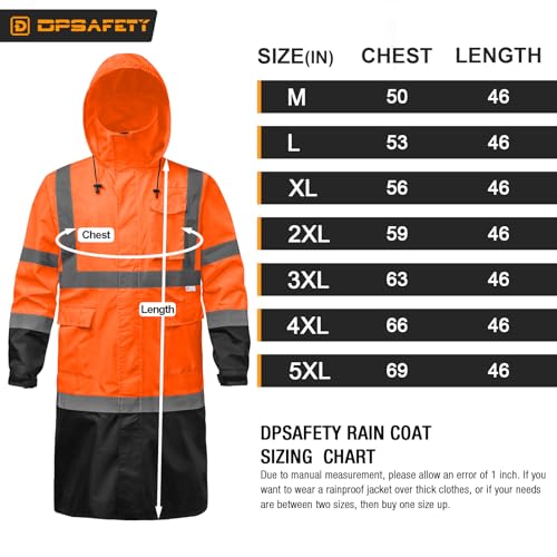 Image of Hi Vis Rain Jacket with 3M Reflective Stripe,High Visibility Class 3 Rain coats,Safety Waterproof Rain Suits for Men with Hood and 2 Large Pockets construction work rain gear(Orange 6XL)