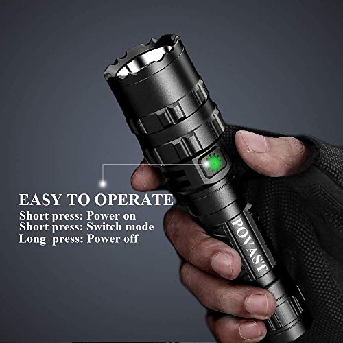 POVAST Picatinny Flashlight, Rail Light with Side Mount, 3000 Lumens Waterproof Weaponlight, 5 Mode Multifunction Remote Pressure Switch USB Rechargeable Flashlight for Outdoor Indoor, Matte Black - Thumbnail 4