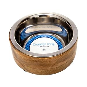 Country Living Eco-Friendly Mango Wood Dog Bowl, Stainless Steel Pet Feeder, Durable & Stylish Dish, Available in 3 Sizes, Sustainable Dog Feeding Solution (1 Quart)