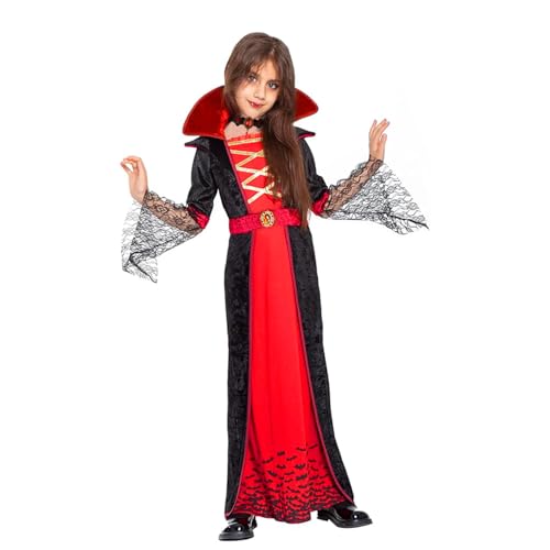 Disfraz Vampiro Niña, Vestido Halloween Vampiro Disfraz Dracula Niño Disfraces Reina Vampiresa con Collar para Halloween Carnaval Fiesta Temática Cosplay Partido (M)