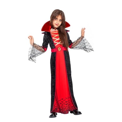 Disfraz Vampiro Niña, Vestido Halloween Vampiro Disfraz Dracula Niño Disfraces Reina Vampiresa con Collar para Halloween Carnaval Fiesta Temática Cosplay Partido (M)