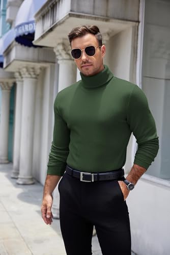 Image of COOFANDY Men's Ribbed Turtleneck Sweater Casual Basic Long Sleeve Knitted Pullover Sweater