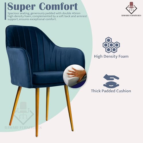 Image of Set of 2 Accent Chair for Living Room | Modern Armchair in Soft Velvet Fabric with Sturdy Legs | Premium Chair for Home Living Room Bedroom Restaurent | (Gold Legs, Blue)