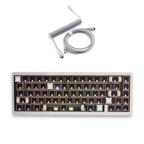 Glacier Weikav NUT65, 65% Mechanical Keyboard Kit, Wireless Tri-Mode/Wired Detachable USB-C, Hot-Swappable, Dual Gasket Mount, CNC Aluminum Case, RGB Backlight, ANSI Layout (Silver, Premium Cable)