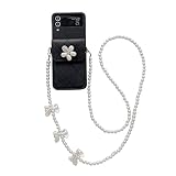 wtowin Case for Galaxy Z Flip 4/3 with Adjustable Strap & Card Holder, Cute Wallet Z Flip 4/3 Case w