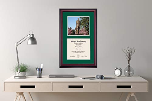 Ocm Diplomadisplay Premier Frame For Michigan State University Msu Spartans | 8-1/2" X 11" Diploma Certificates | Hunter Green/Gray Mat | Spartan Photograph | Graduation Gift #TOP1