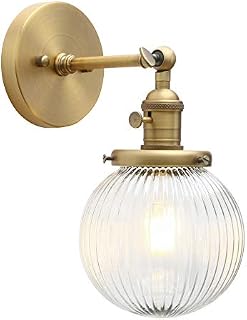 Yosoan Industrial Ribbed Globe Glass Wall Light Fittings, Switched Wall sconces Lighting for Kitchen Island Living Room Bedroom (Antique)
