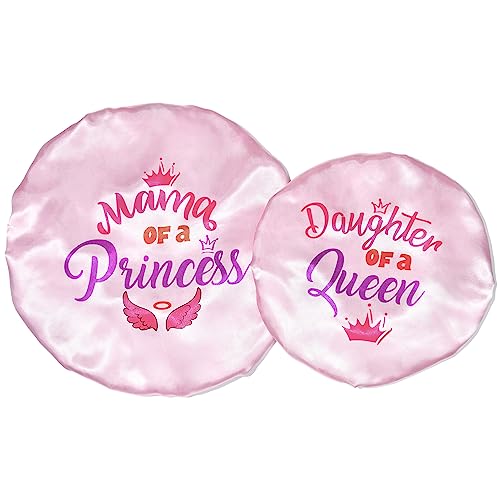 Image of Bonnet Set Baby Mommy Bonnet Sleep Cap Baby Hair Bonnet for Women Girls Kids Toddler Curly Reversible Adjustable Pink Hair Cap ha Double Layer