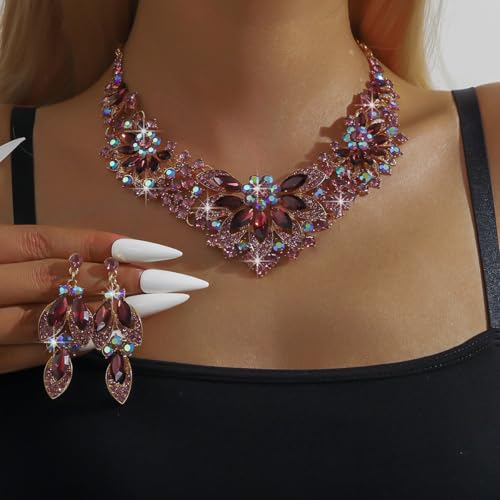 Image of Shining Diva Fashion Stylish Design Fancy Crystal Necklace Jewellery Set for Women | Trendy Celebrity Inspired Jewellery