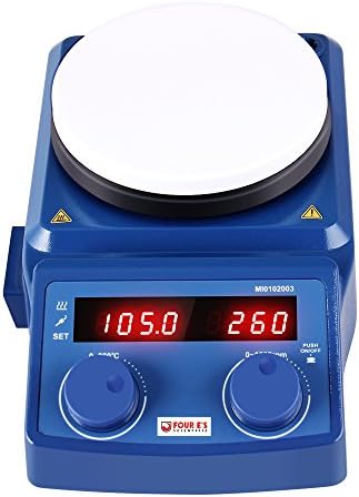 FOUR E'S SCIENTIFIC 5 Inch Magnetic Stirrer Hot Plate Max Temp 280℃/536°F | Max 5L Stirring Capacity | 100-1500RPM | 110V | Laboratory Hot Plate with Temp Probe Sensor & Stir Bar (Not Include Stand）