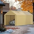 Carport, 10 x 20 Heavy Duty Carport Canopy with Removable Sidewall, Portable Garage with All-Season Tarp, Outdoor Storage Shelter Waterproof Car Canopy for Party Event Wedding Gathering (Beige)