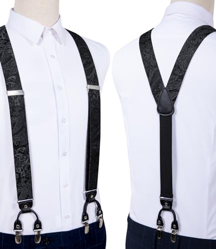 Image of DiBanGu Paisley Bow Tie and Supenders for Men Tuxedo Heavy Duty 6 Clips Suspender Adjustable Y-Shape Mens Trouser Braces