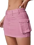 MakeMeChic Women's Denim Skirt Y2K Denim Skort Low Rise Mini Jean Skirt Pink Medium