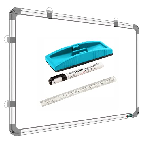 Image of Non Magnetic 3x4 Feet (35x48 Inch) Double Sided Whiteboard & Chalkboard Both Side Writing Board with 1 Marker + 1 Duster + 30 CM's Ruler - Set of 4 Items