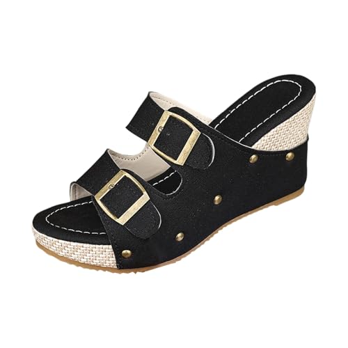 Espadrilles compensées en cuir synthétique noir de qualité supérieure 40