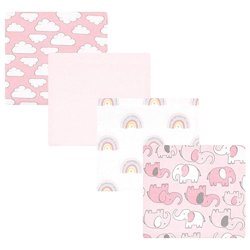 Image of Hudson Baby Unisex Baby Cotton Poly Flannel Receiving Blankets, Girl New Elephant, One Size