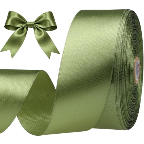 SJRIRG 1-1/2 Inch Olive Green Satin Ribbon 50 Yards Single Face Polyester