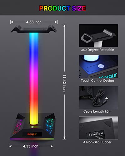 Xergur Gaming Headphone Stand Pc Accessories, Rgb Headset Stand With 2 Usb Charger, Cool Led Headphone Holder Pc Gaming Accessories Gift For Boys Men Gamers, Computer Game Hardware For Desk #TOP4