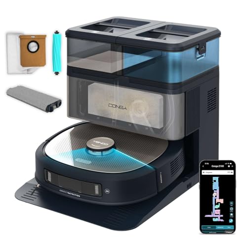 Cecotec Robot Aspirador y Friegasuelos con IA, Base Autovaciado y Tecnología Láser Conga Z100. 20000Pa, Fregado Profesional con Mopa Bimaterial XXL, Autovaciado Polvo, Agua y Limpieza de Mopas, App
