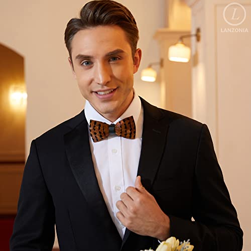 Image of Feather Bow Ties for Men Original Luxury Elegant Wedding Bow Tie Pre-Tied Handmade Mens Bowties for Tuxedo