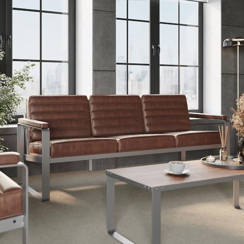 nbf Rivet 3-Seat Lounge Sofa, Cognac, Charcoal Frame