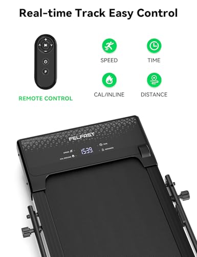 Image of FelFast Walking Pad Treadmill, 12% 5-Level Auto Incline, 2-in-1 Under Desk Foldable w /Remote Control, 12 HIIT Mode, 265 Lbs, 7.6 MPH Max, Portable Treadmill for Office Home