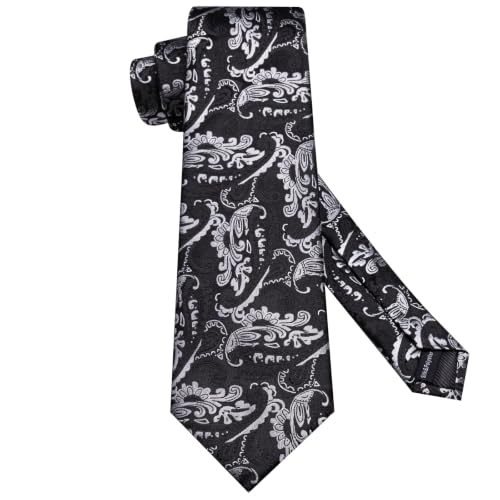 Image of Hi-Tie Men Silk Ties Set with Flower Lapel Pin Necktie Pocket Square Cufflinks for Tuxedo Wedding Business