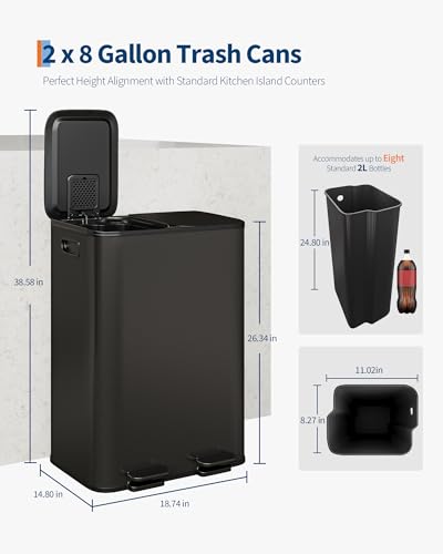 Caneca de basura rectangular 60 L con 2 compartimentos miniatura 2